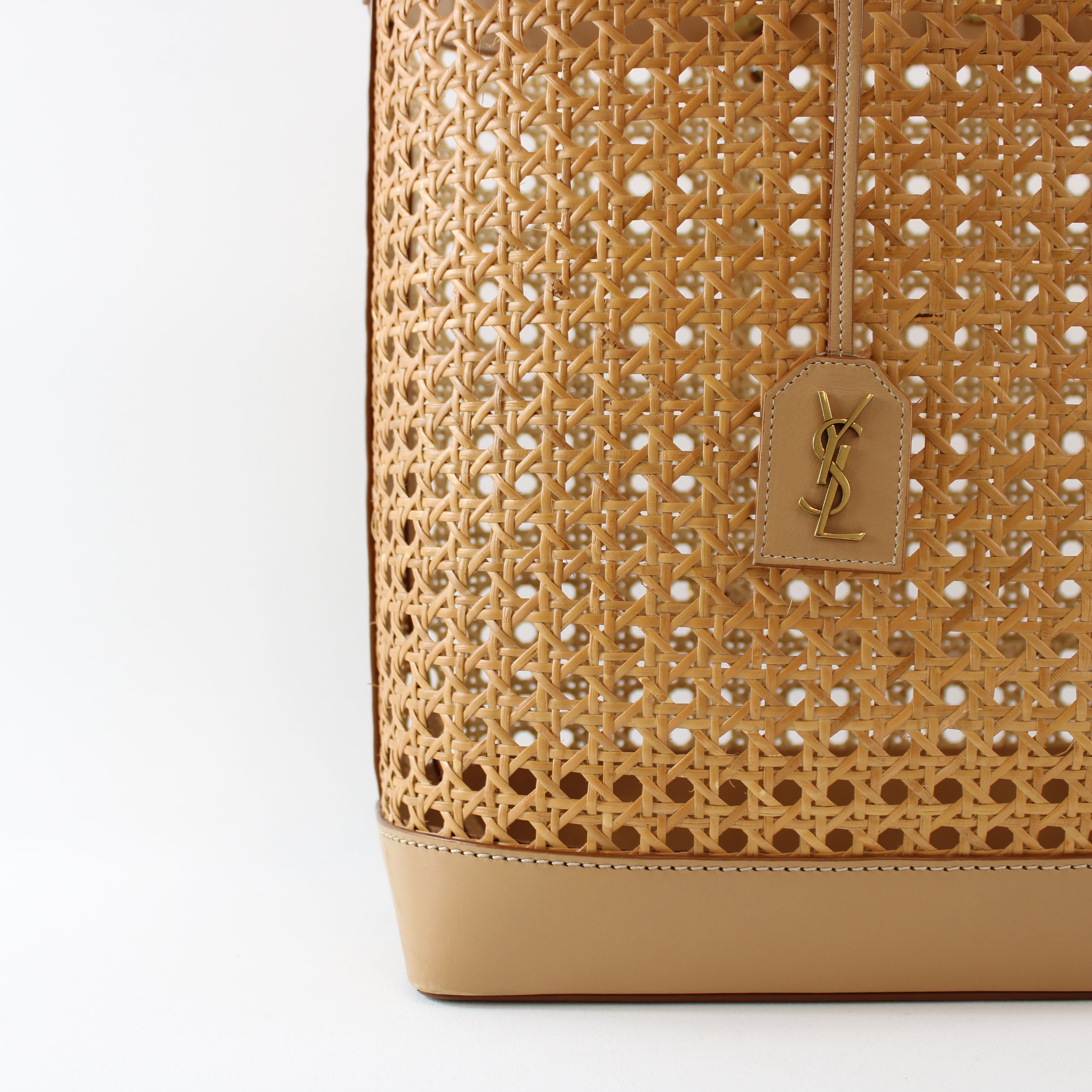 Saint Laurent Leather-Trim Rattan Tote/Shopper Bag