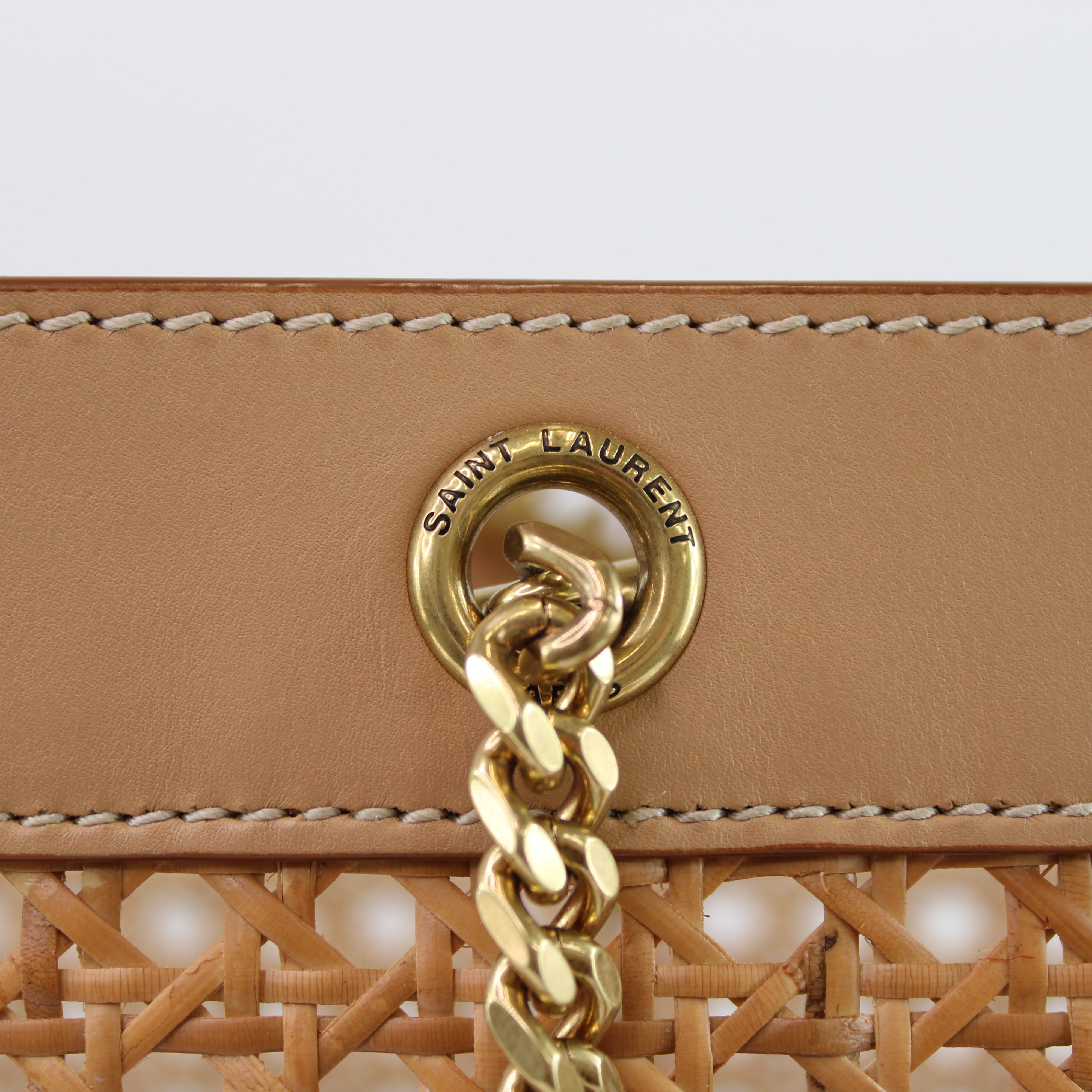 Saint Laurent Leather-Trim Rattan Tote/Shopper Bag