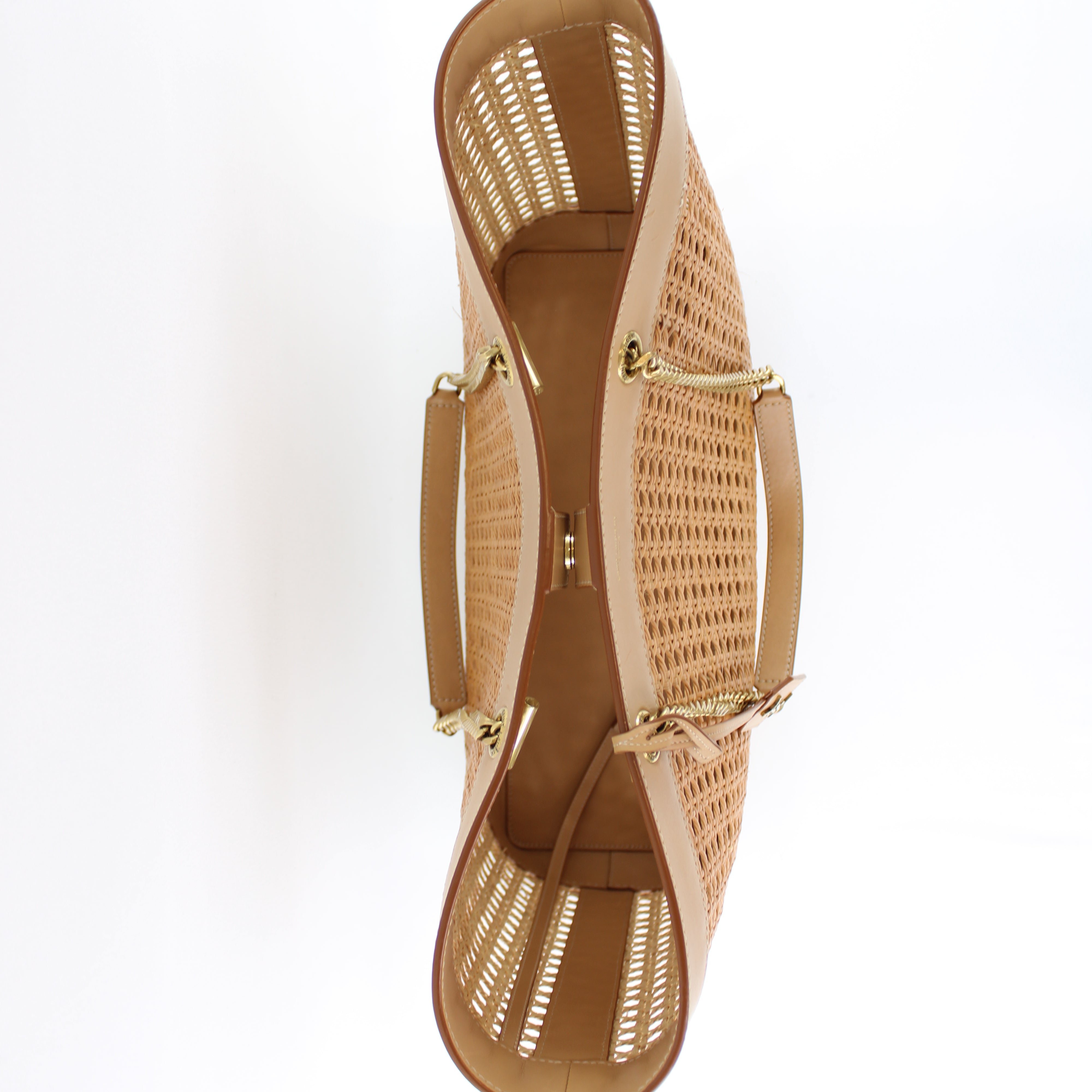 Saint Laurent Leather-Trim Rattan Tote/Shopper Bag