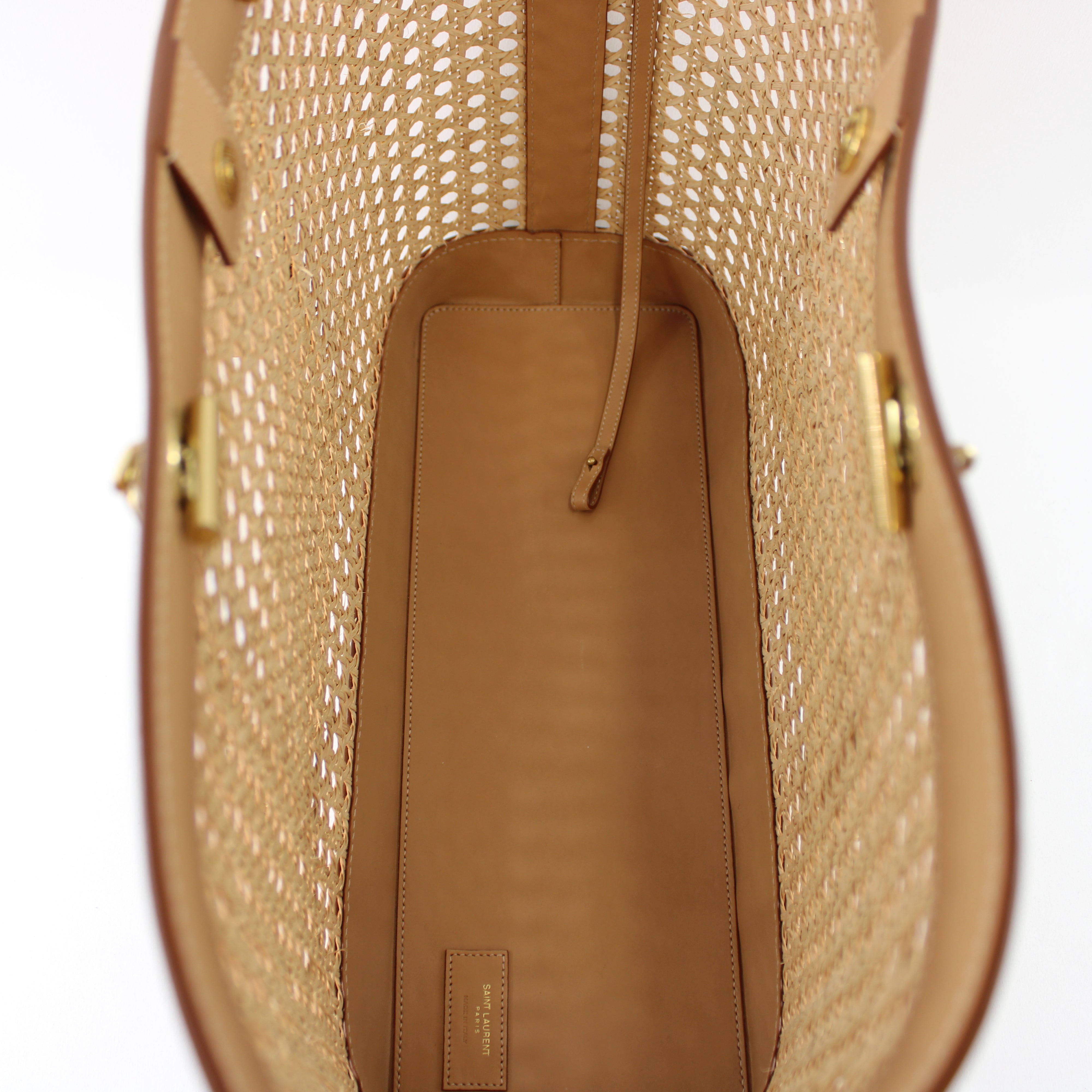 Saint Laurent Leather-Trim Rattan Tote/Shopper Bag