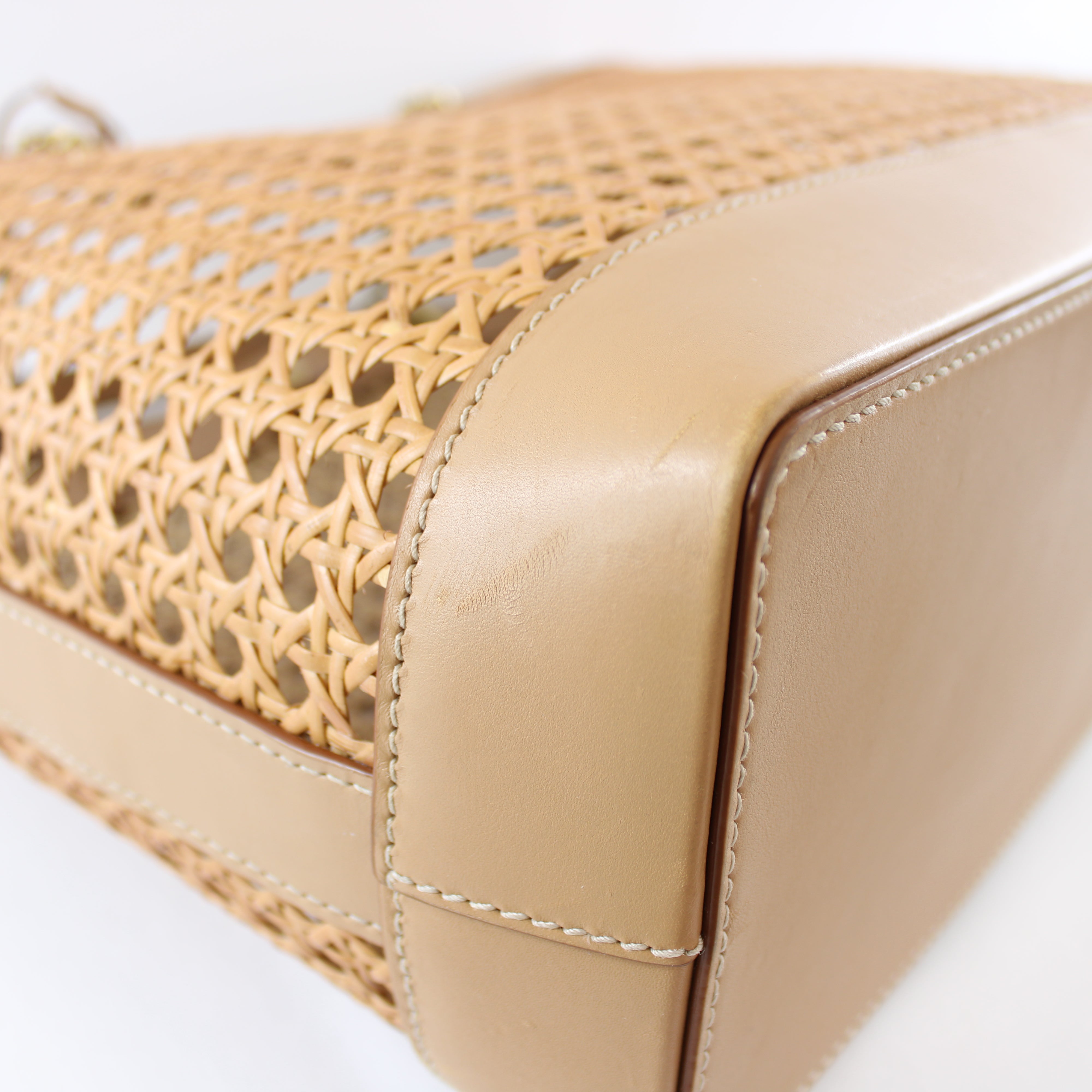 Saint Laurent Leather-Trim Rattan Tote/Shopper Bag
