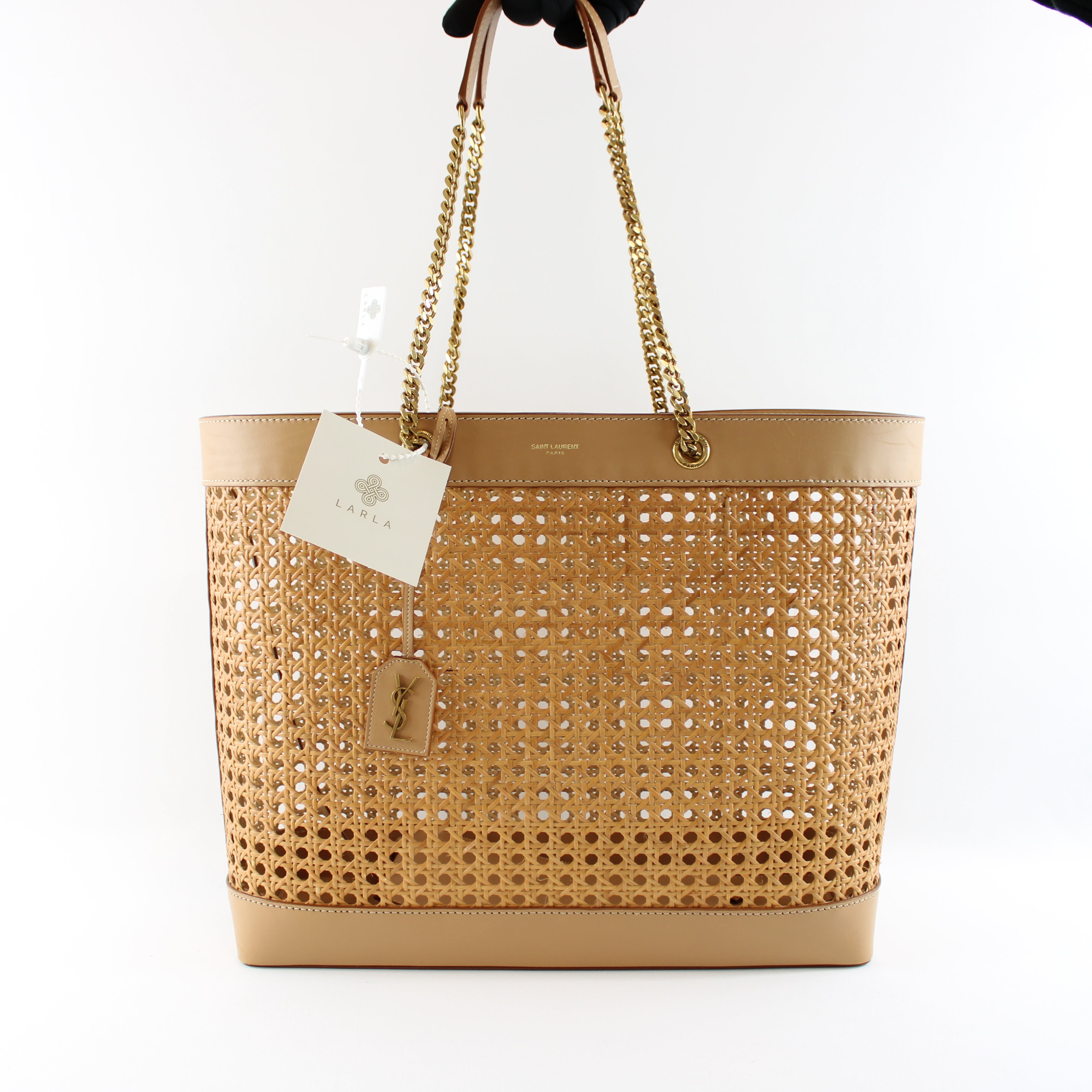 Saint Laurent Leather-Trim Rattan Tote/Shopper Bag